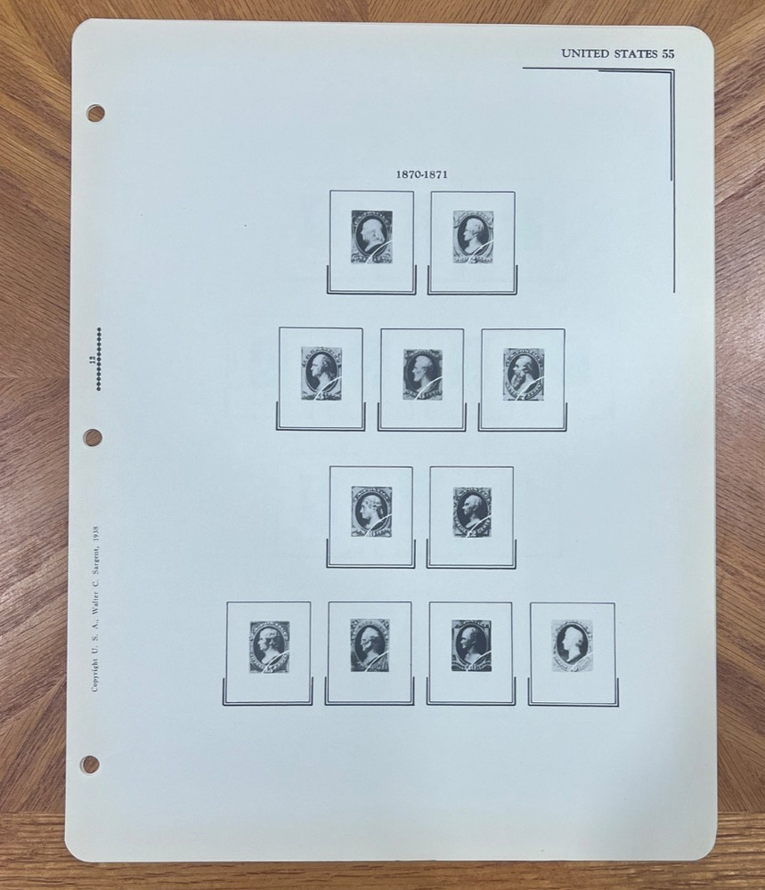 VINTAGE SARGENT LOOSE LEAF STAMP ALBUM PAGES #111 REGULAR ISSUES, 19TH CENTURY