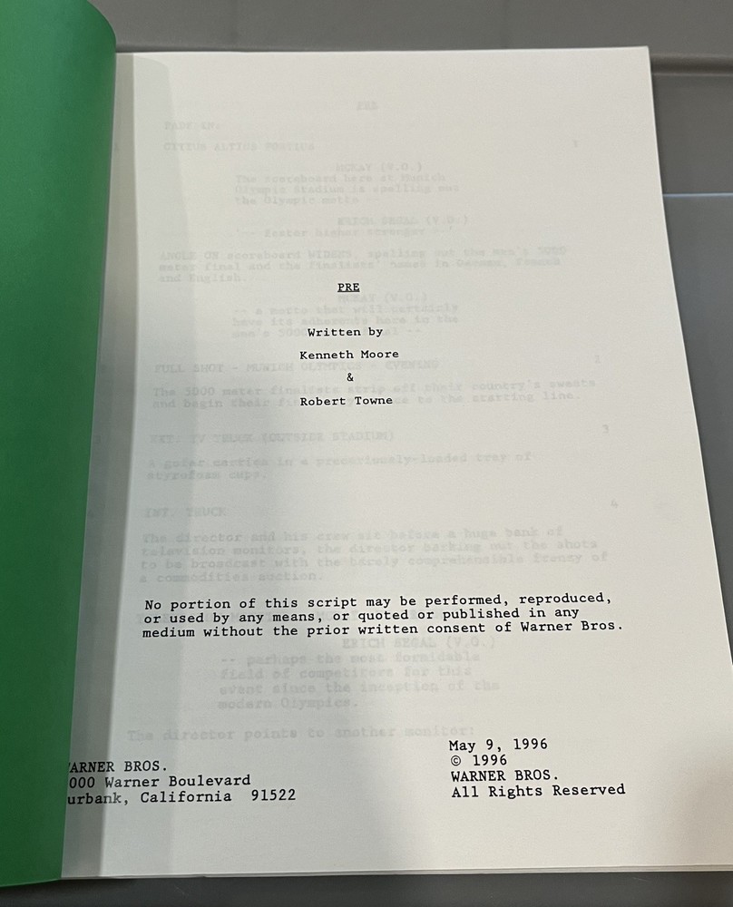 "Without Limits" 1996 ROBERT TOWNE & KENNETH MOORE Screenplay Vintage Script