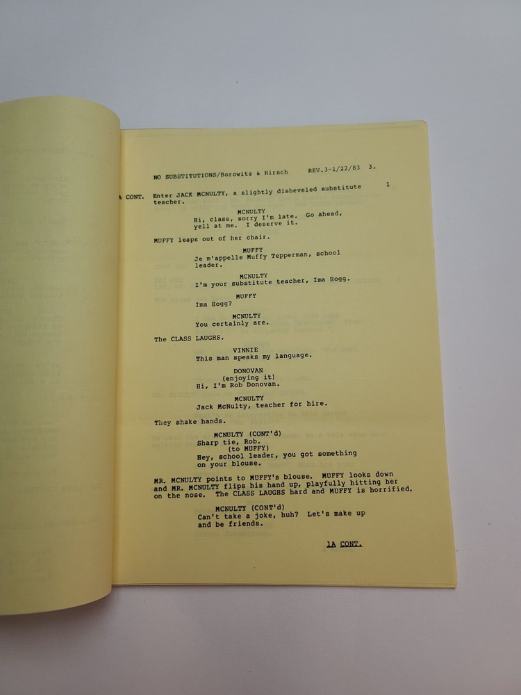 SQUARE PEGS / Andy Borowitz 1983 TV Script, Bill Murray "No Substitutions"