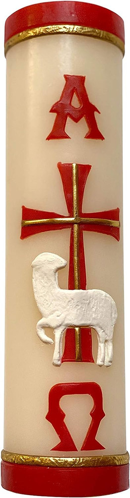 Handmade Paschal Red Candle Alpha Omega Cross Sheep