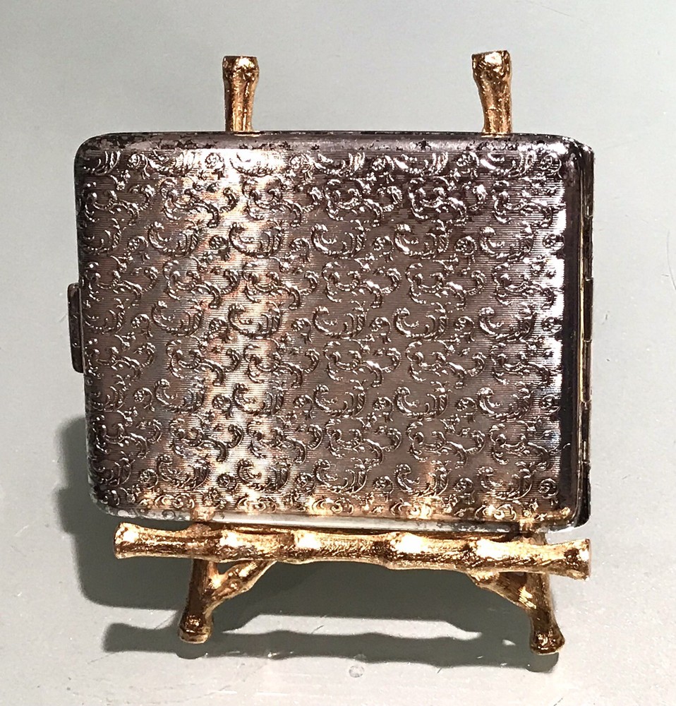 Vintage Zipla 90 Repousse Fight Scene Embossed Back Silver Plate Cigarette Case