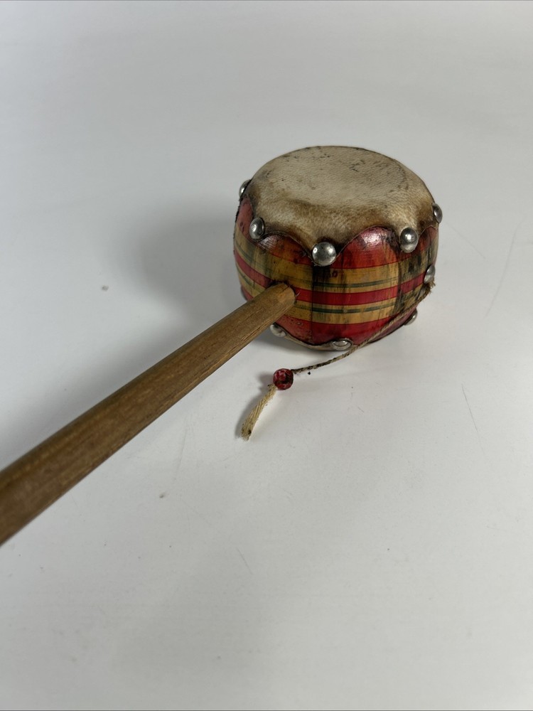 Old Vintage Wooden Monkey Drum Spinning Double Sided