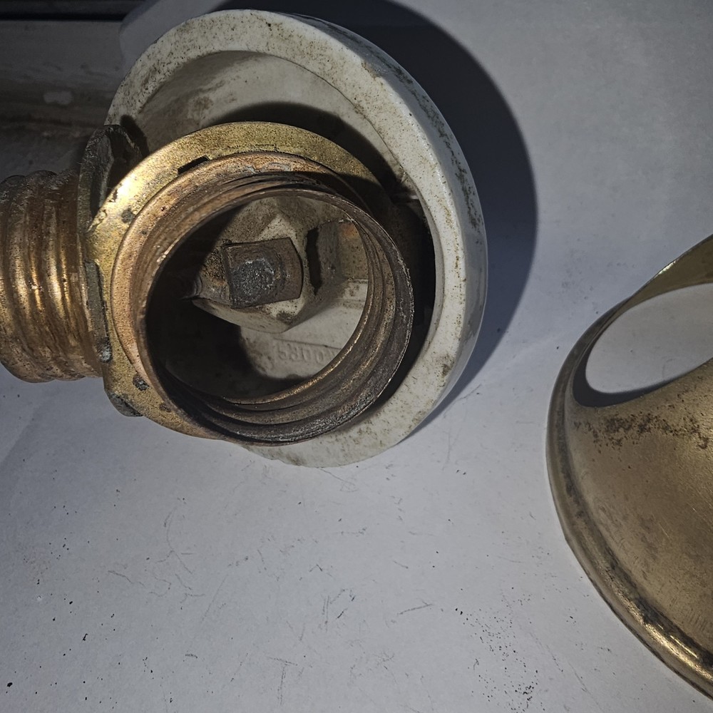 1908 Benjamin porcelain and brass double bulb socket adapter