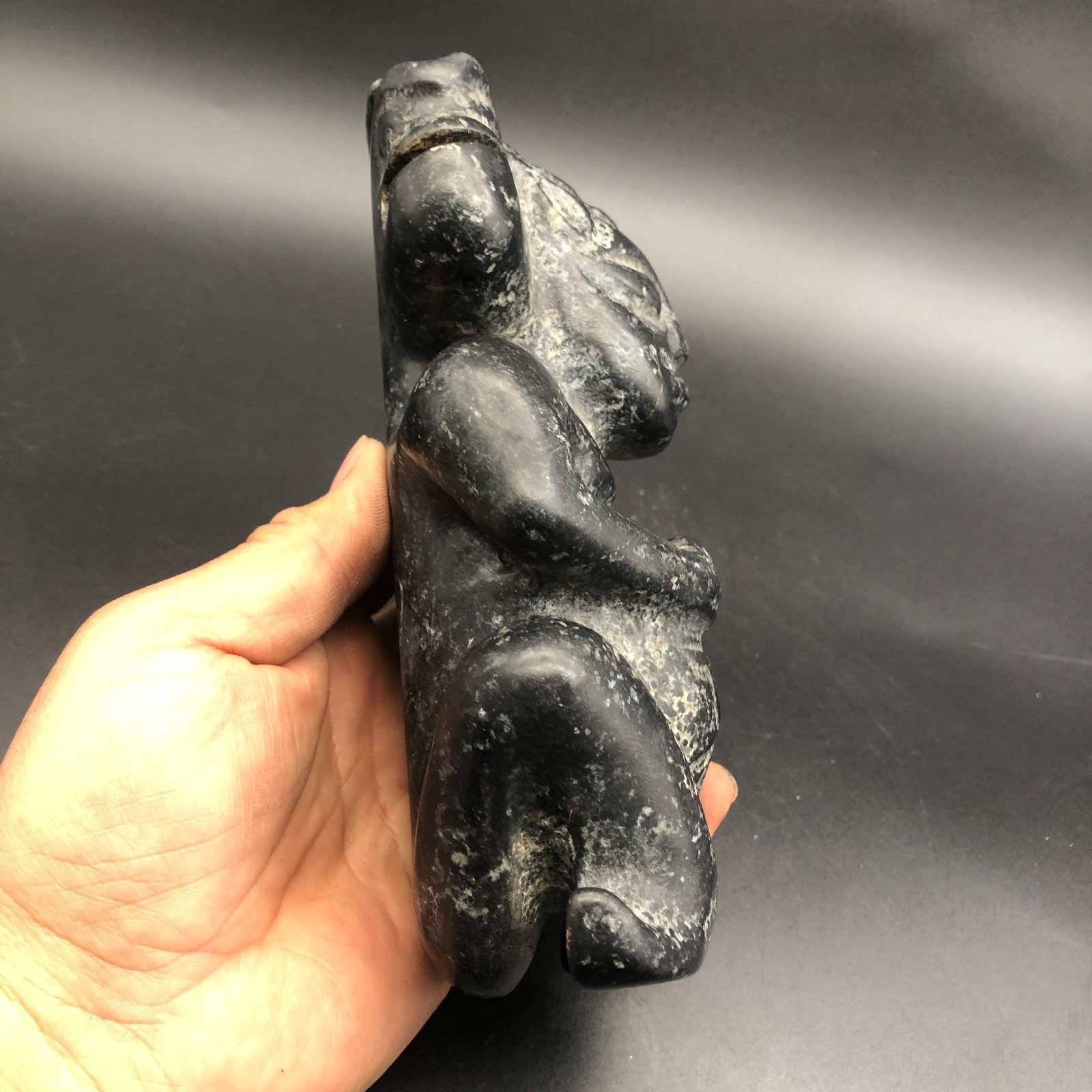 Old HongShan Culture Meteorite Jade Hand-Carved Sun God Helios Statue