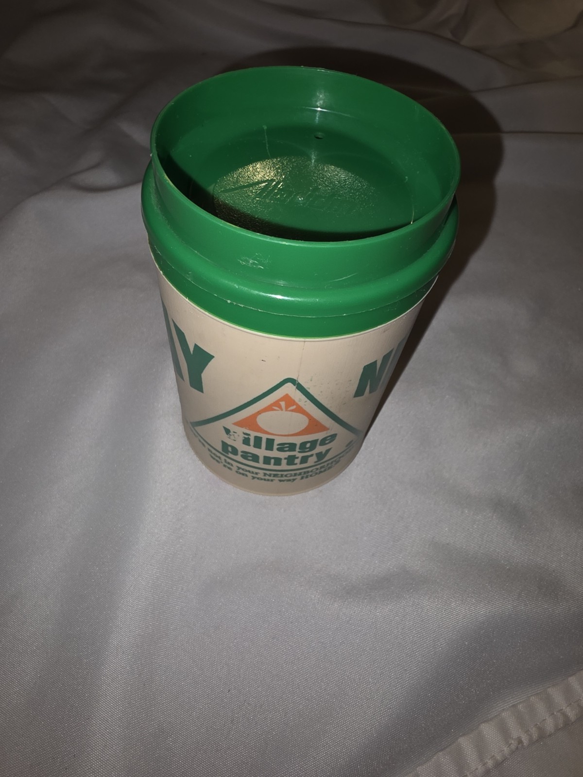 Old Rare Vintage Village Pantry Thermos Cup Mug Day Or Night Convenience Store