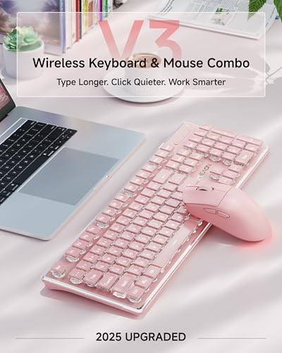 V3 Wireless Keyboard and Mouse with Single Backlit, Metal Panel, Pink