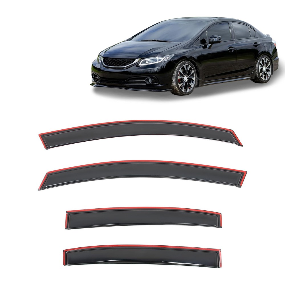 2012 - 2015 年本田思域轿车深色丙烯酸 4 件车窗偏转器