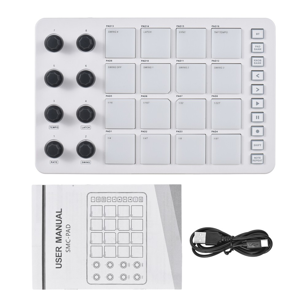 Mini MIDI Controller Pad 16 RGB Beat Pads 8 Assignable Knobs 3.5mm Output T7A8