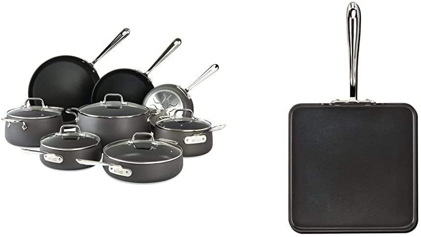 All-Clad E785SB64 HA1 Hard Anodized Nonstick 13 Piece Cookware Set with Griddle