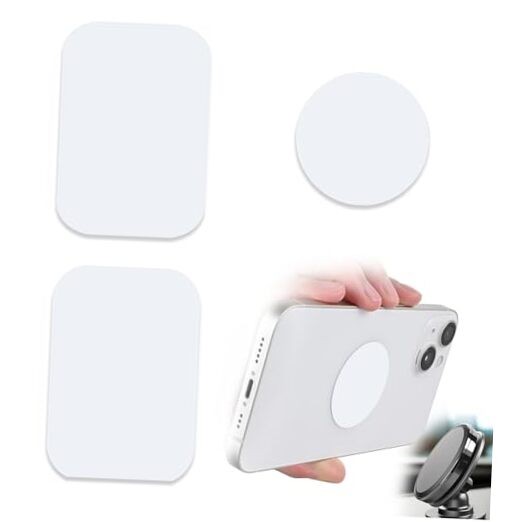 Phone Magnets - Universal Metal Plates, 2 Rectangular and 2 Round with A white