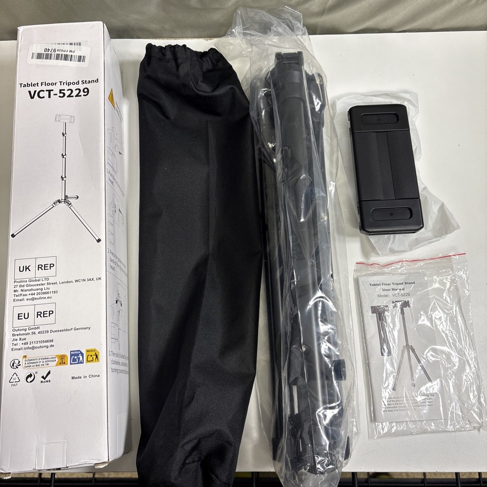 Tablet Floor Tripod Stand Heavy Duty Multiple Angles Adjustable Height Black