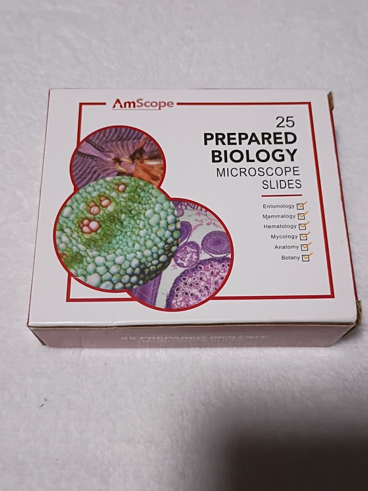 AmScope PS25 Prepared Microscope Slide Set, Basic Biological Science Education