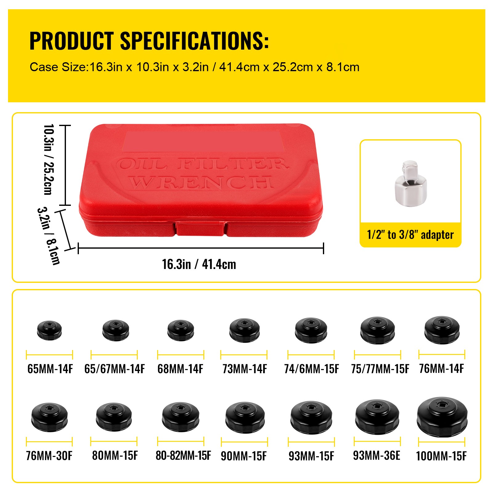 Oil Filter Socket Set Cup Socket Tool Set 14 PCS Oil Filter Cap Wrench