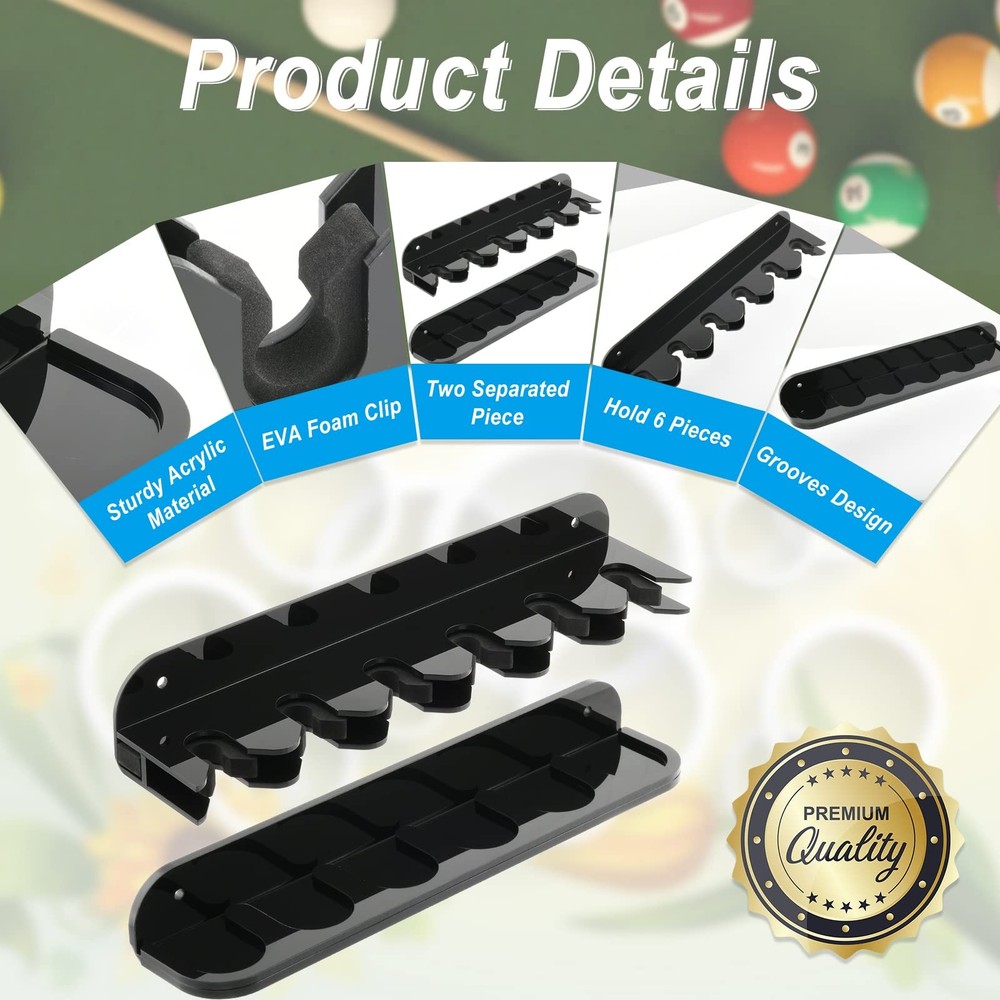 Cosmos Acrylic 2-Piece Billiard Cue Rack Wall Mount Solid Black