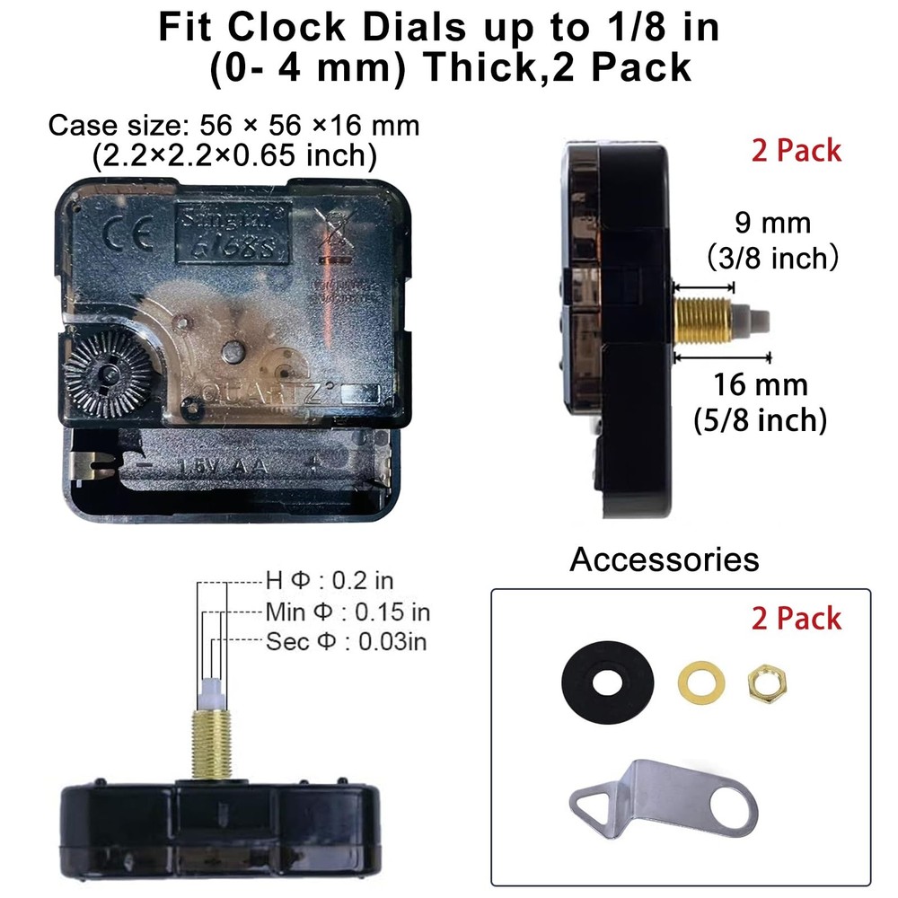 2 Pack Non Ticking Clock Mechanism with 4 Pack Clock Hands, Clock Movement Mo...