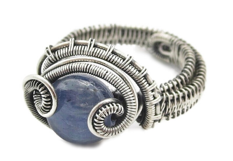 Adjustable Blue Kyanite Wire-Wrapped Ring in Sterling Silver