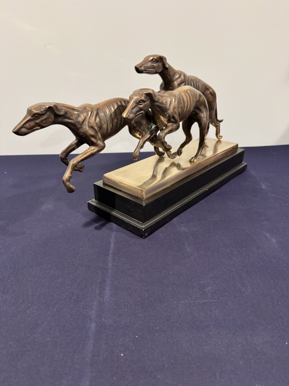 Beautiful and Rare 3 Greyhounds Racing Bronze Sculpture/Statue