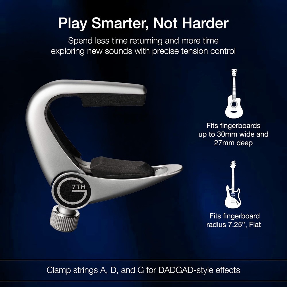 Newport 3 String Partial Silver Guitar Capo - Lightweight with Adjustable Tensio