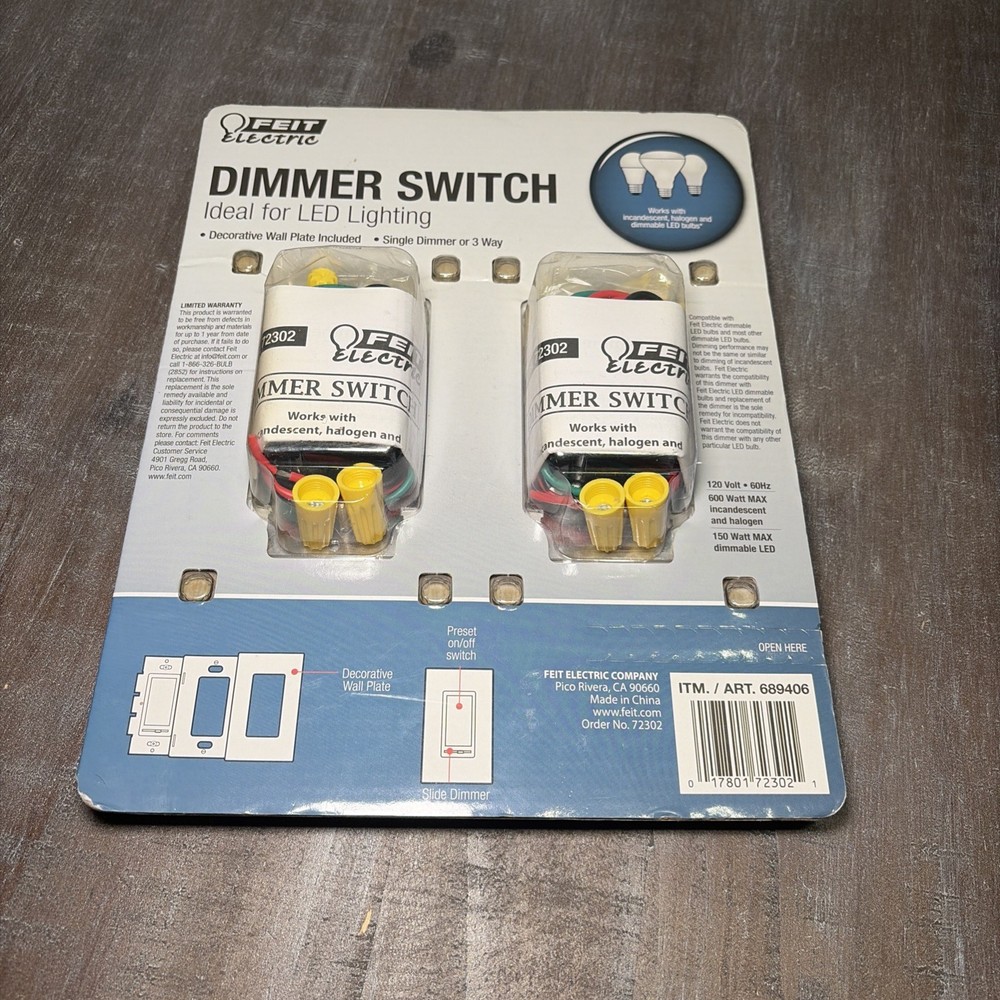 FEIT ELECTRIC Dimmer Switch 2-Pack Single or 3-Way LED Compatible #689406