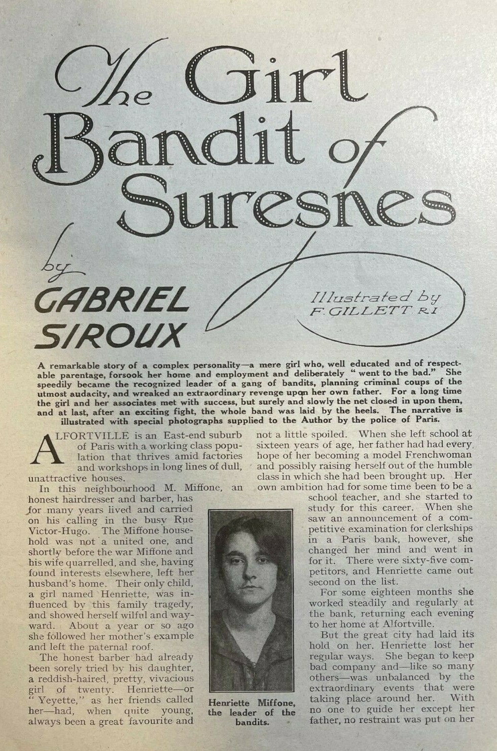 1921 Henriette Miffone Girl Bandit of Suresnes illustrated