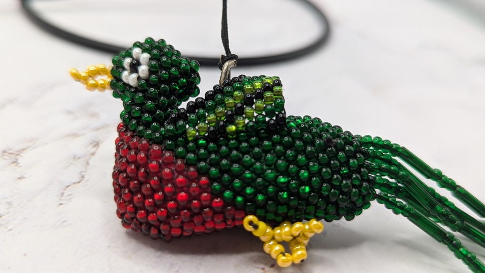 Emerald Green Decorative Bottle And Beaded Hanging Bird