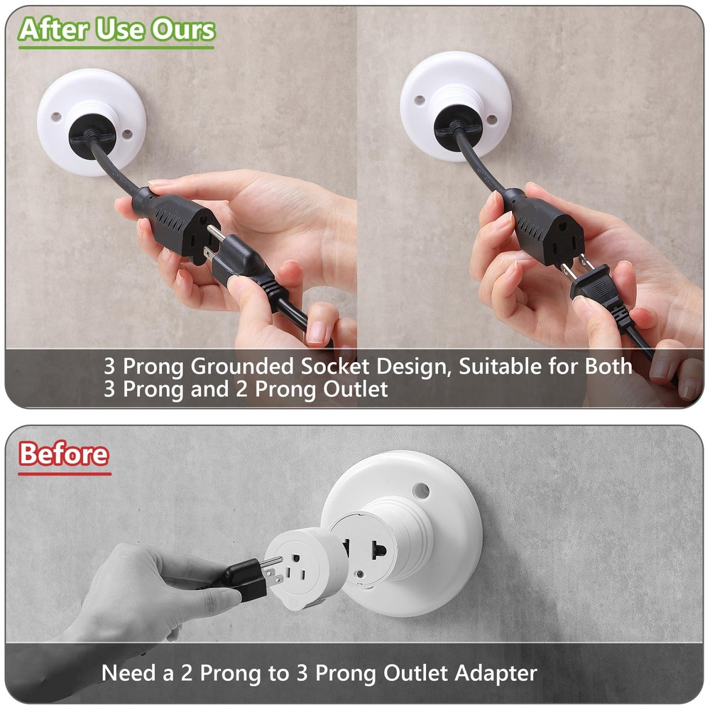 Light Socket to Plug Adapter 8.46 Inch Light Bulb E26/E27 Outlet Socket to 3 ...