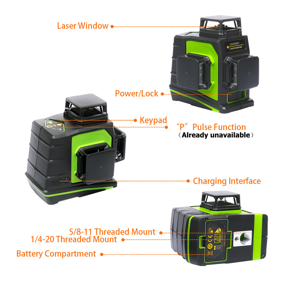 Huepar Laser Level 360°3D 12 Lines Laser Self Leveling Cross Measure Tool Kit
