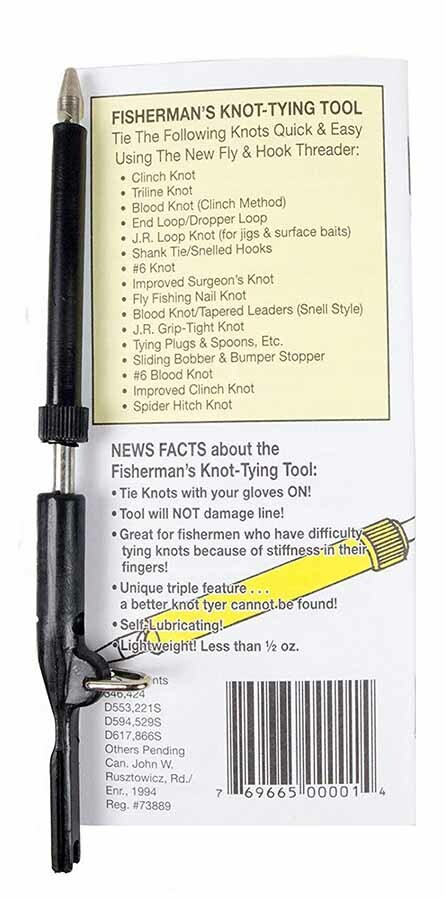 LAKE PRODUCTS THREE-IN-ONE 3 IN 1 KNOT TYING TOOL AND THREADER WITH INSTRUCTIONS