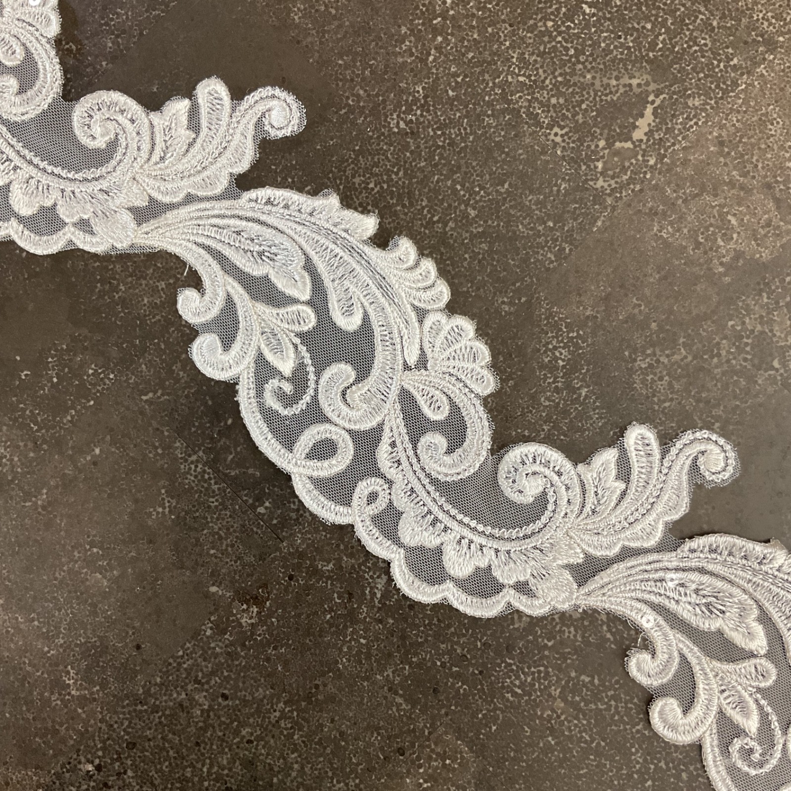 Embroidered white lace on tulle subtle sequined bridal sewing trim 8 yards