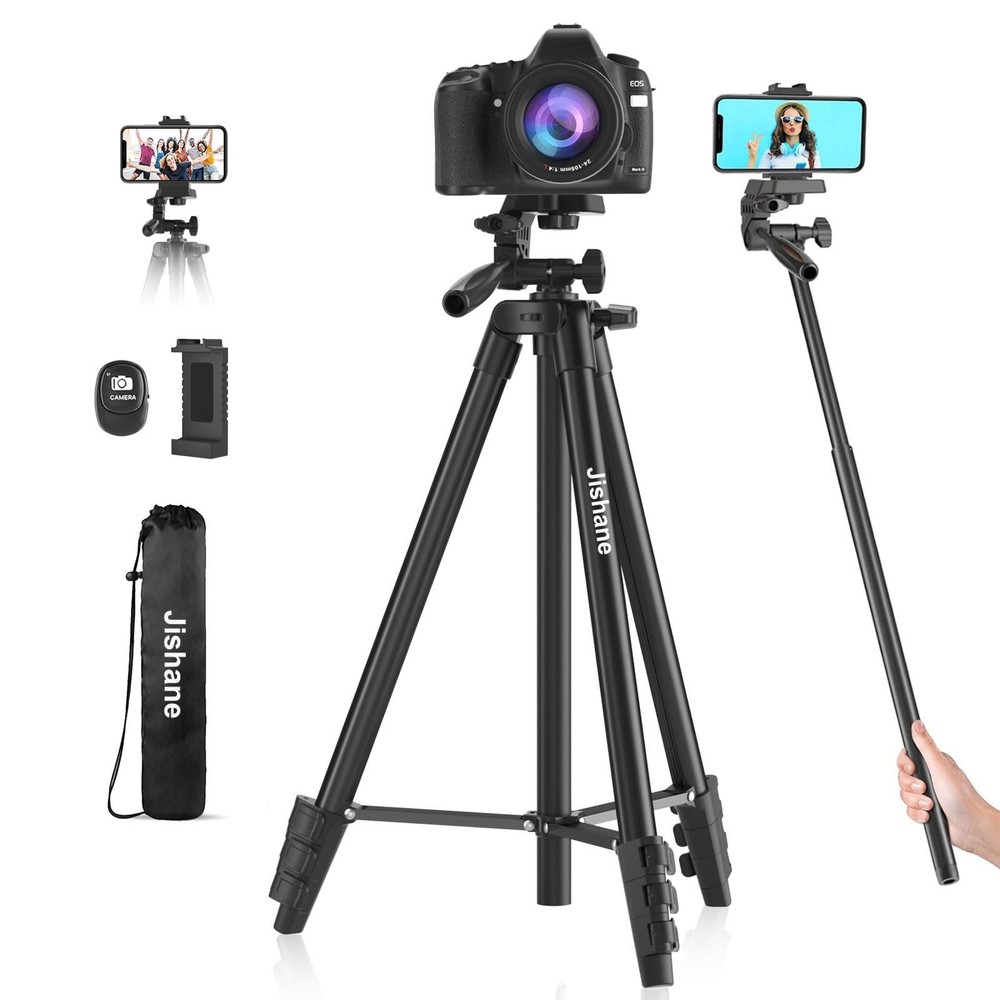 71" Camera Tripod, Versatile Cell Phone Tripod with Wireless 71", Black