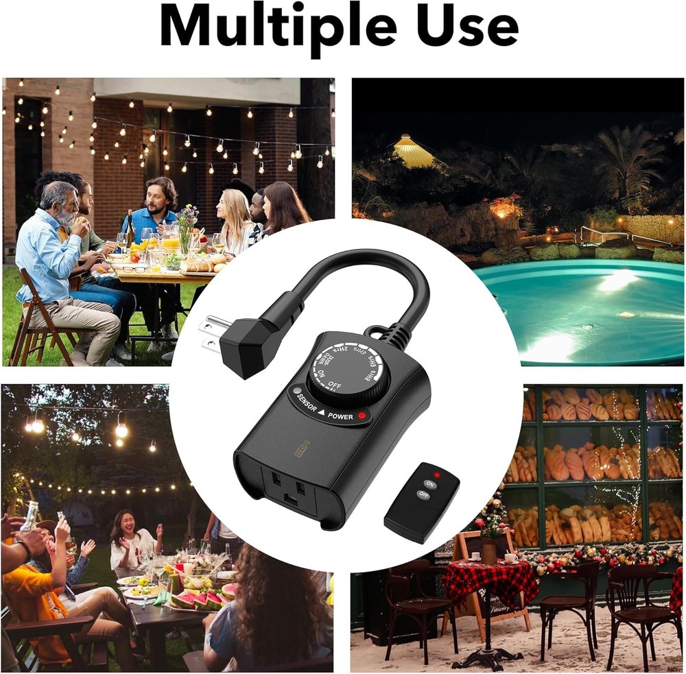 HBN Outdoor Light Timer with Remote Control, Waterproof Light Sensor Timer