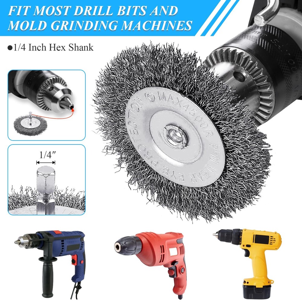 Supkiir 8 Pack 3inch Wire Wheel Brush for Drill, Drill Silver