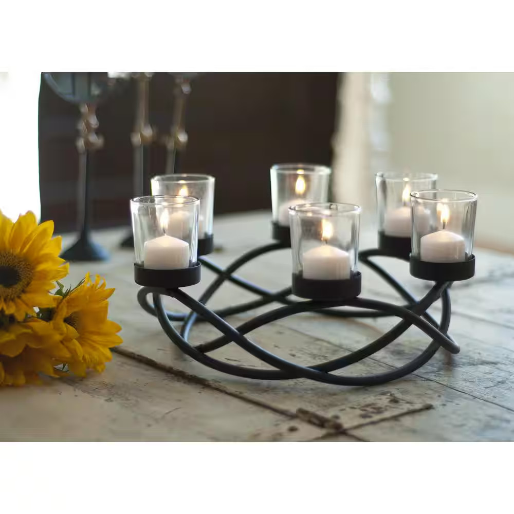 Black Metal Waves Candleholder Centerpiece