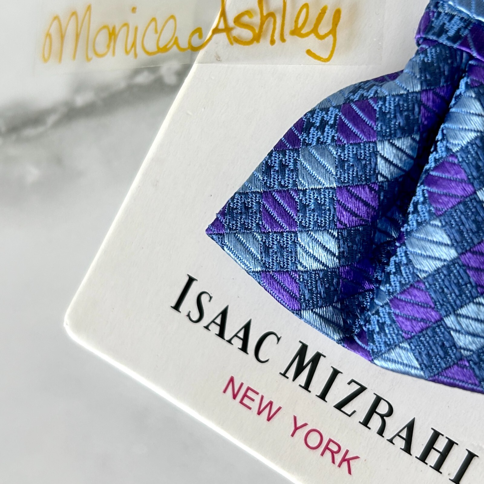 Isaac MIZRAHI Boy's Bow Tie 100% Silk, Blue | Adjustable ONE SIZE, Geometric NEW