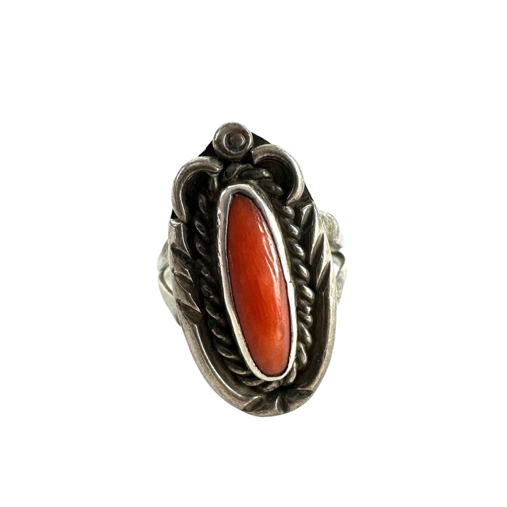 Coral & Silver Ring Size 6