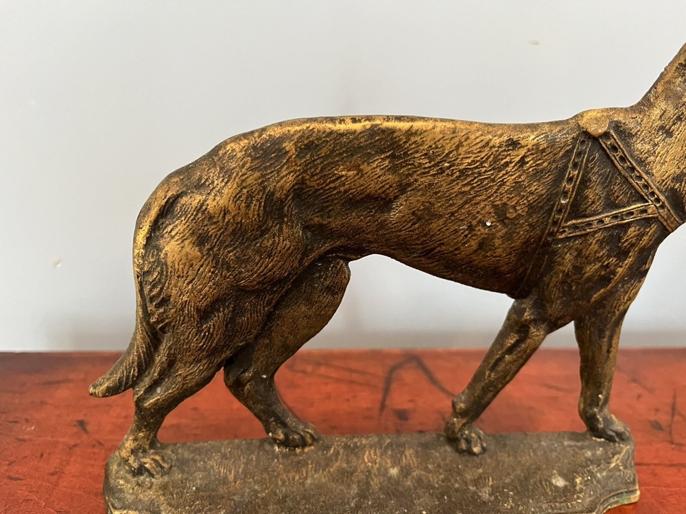 Antique Early 20th Century German Shepherd Solid Brass Doorstop