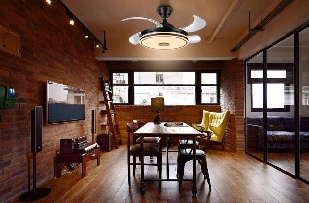 Retractable Ceiling Fan with Lights, Bluetooth Speaker - 42'' Color Changing ...