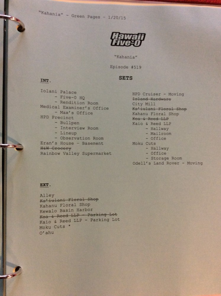 HAWAII FIVE-O ORIGINAL SCRIPT 519 SCHEDULE 2015 KAHANIA DANIEL DAE KIM