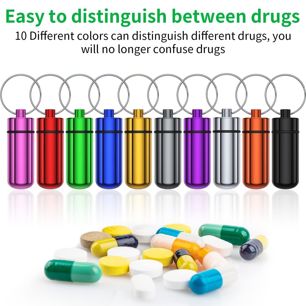 Small Portable Pill Case with Keychain(10 Pack), Urekt 10 Pack, Multicolor