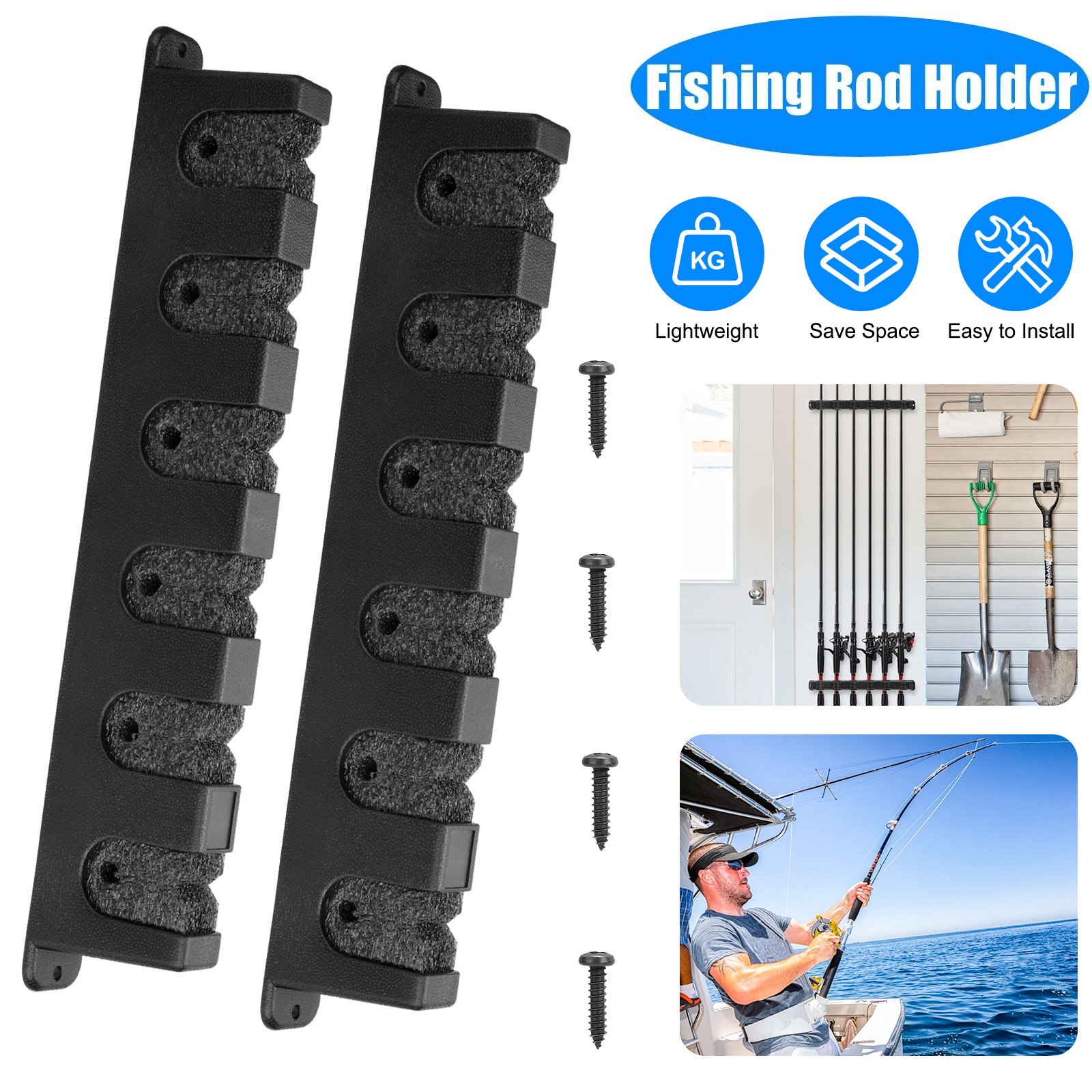 Horizontal Boat Fishing 6 Rod Rack Wall Mount Vertical Holder Storage Pole Stand