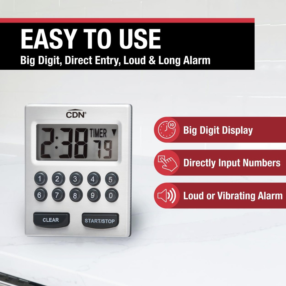 Direct Entry 2- Alarm Digital Kitchen Timer | Counts up & Down, 10 Hours by Hour
