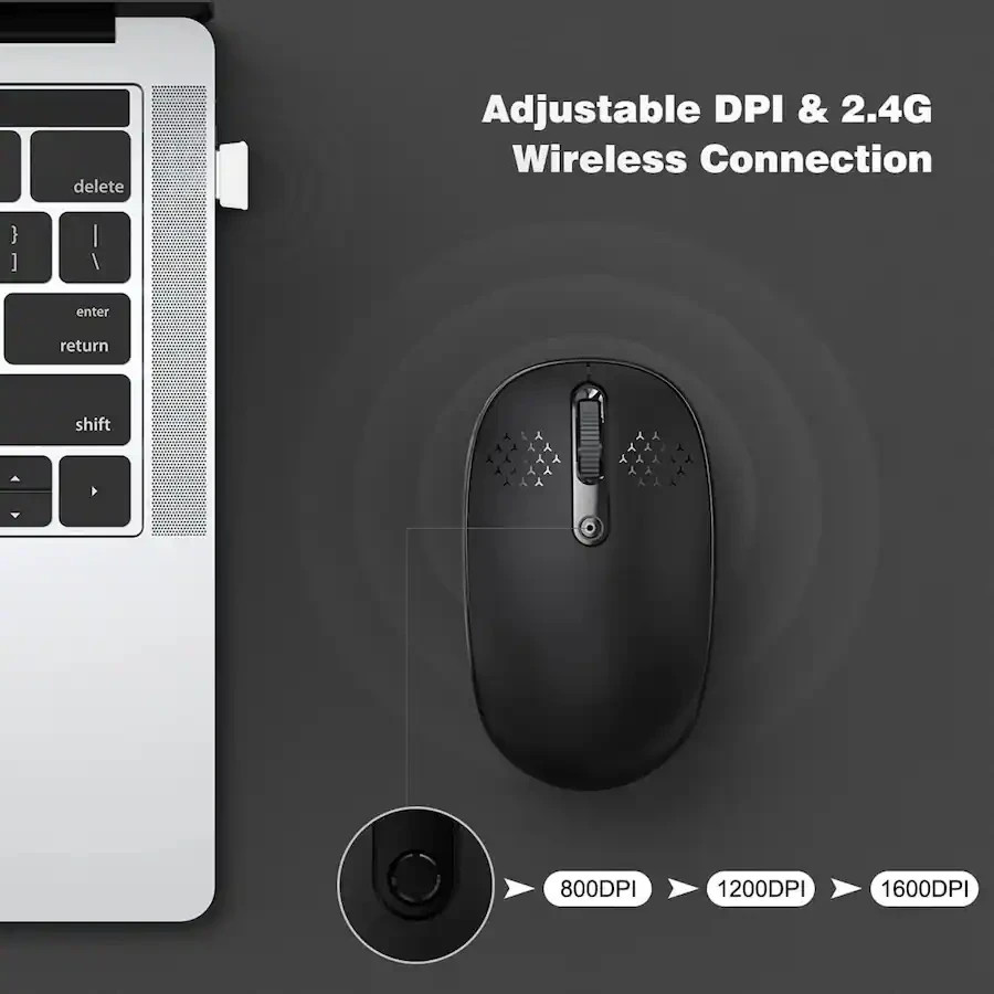Portable 2.4GHz Wireless Silent Mouse – - Wireless - Silver White