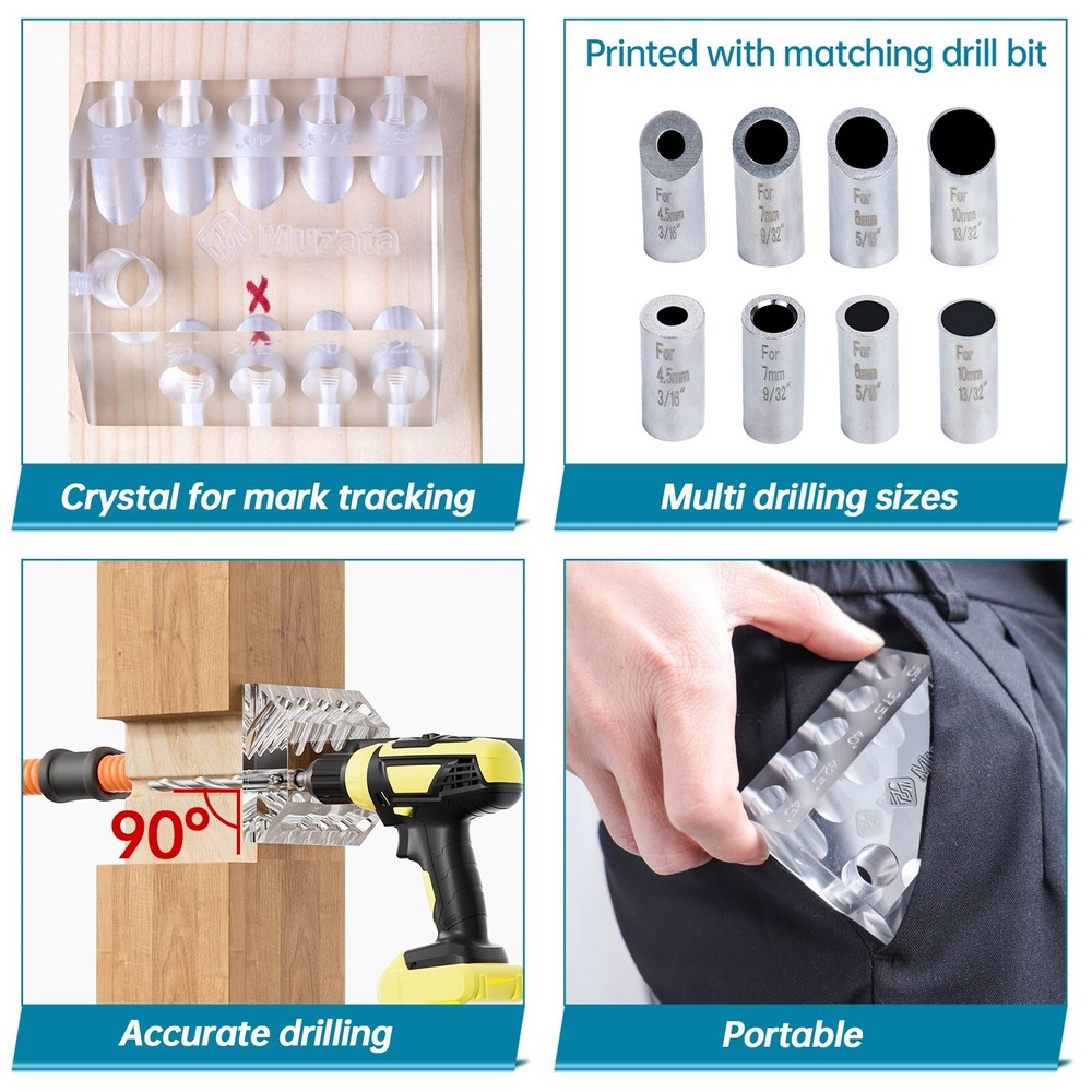 Muzata Upgraded Multi Angle Drill Guide Visible Template Jig 4 Sizes Guide CT19