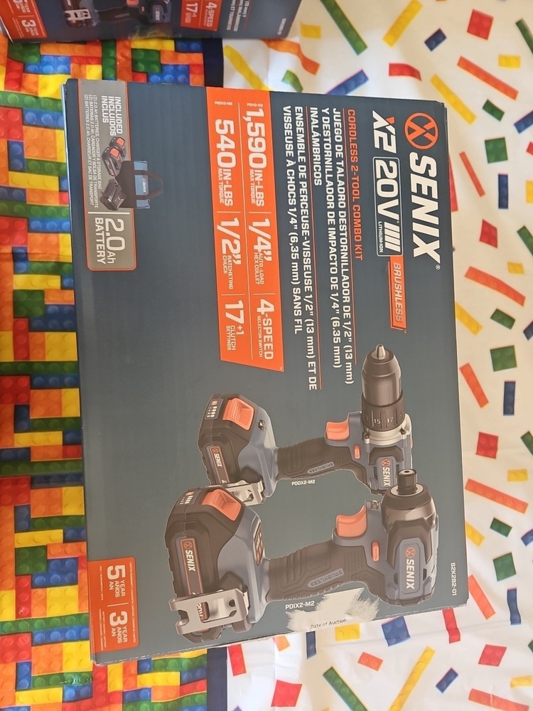 Senix 20V Brushless 1/2 " Drill/Driver &1/4"Impact Driver Combo Kit, 2 Batteries