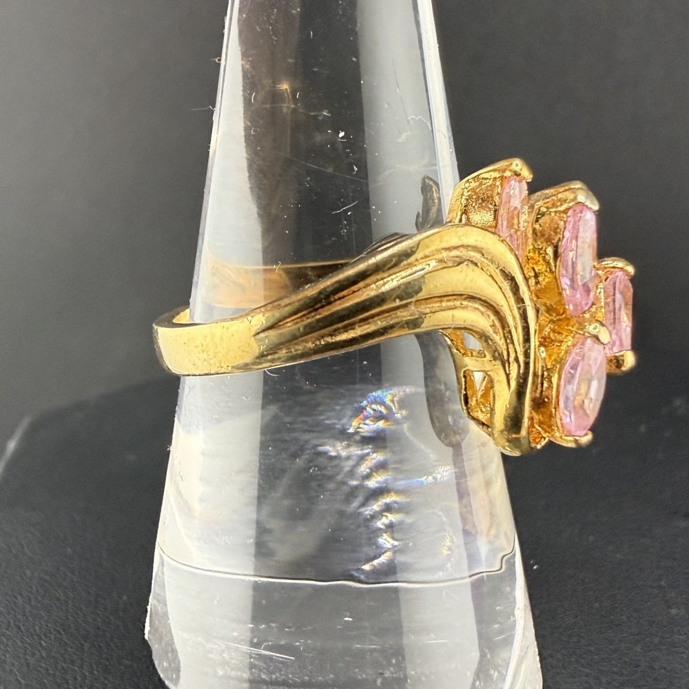 Pink Rhinestone Ring Gold Plated Size 8