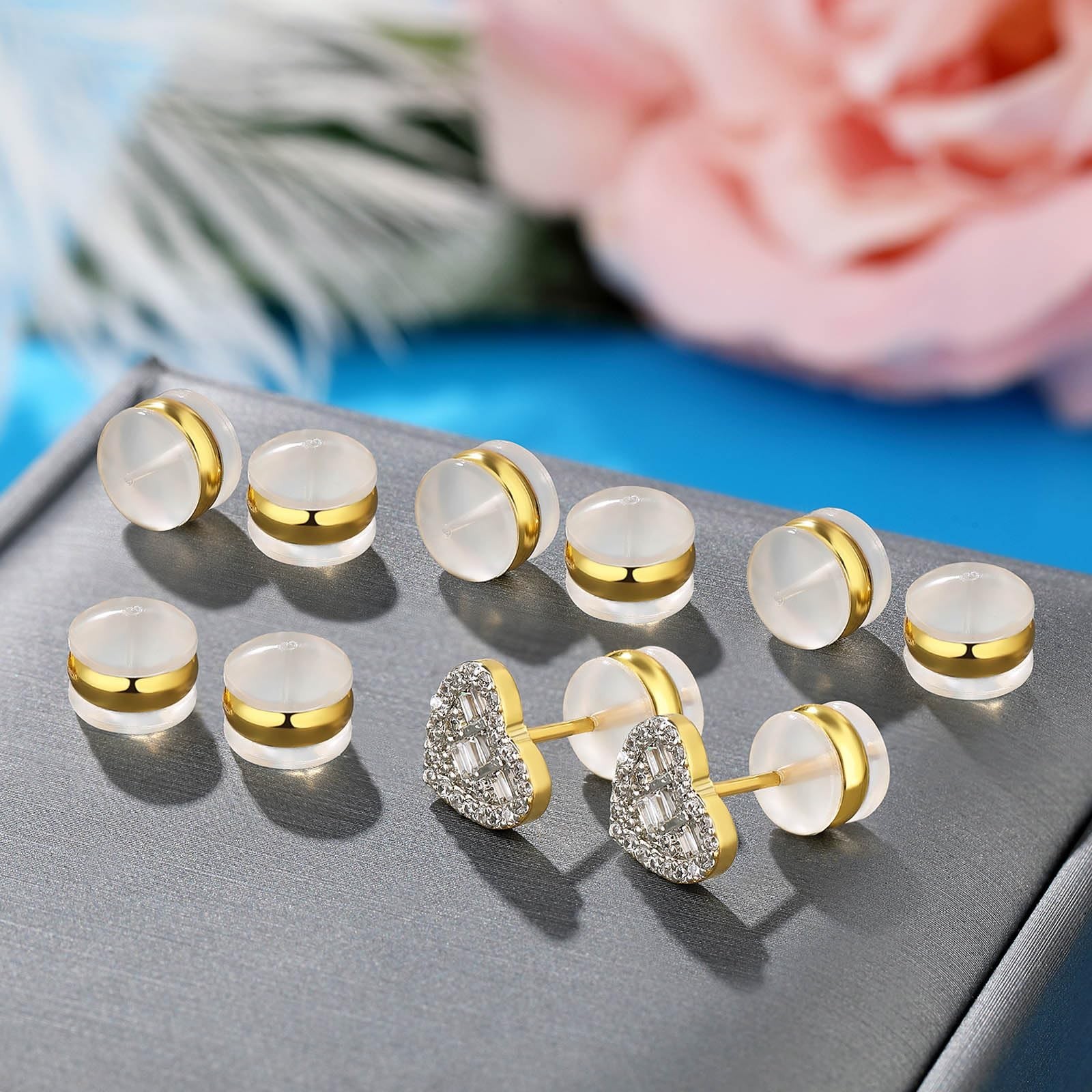 Silicone Earring Backs, 18K Gold Plated, Secure Locking for Heavy Earrings, H...