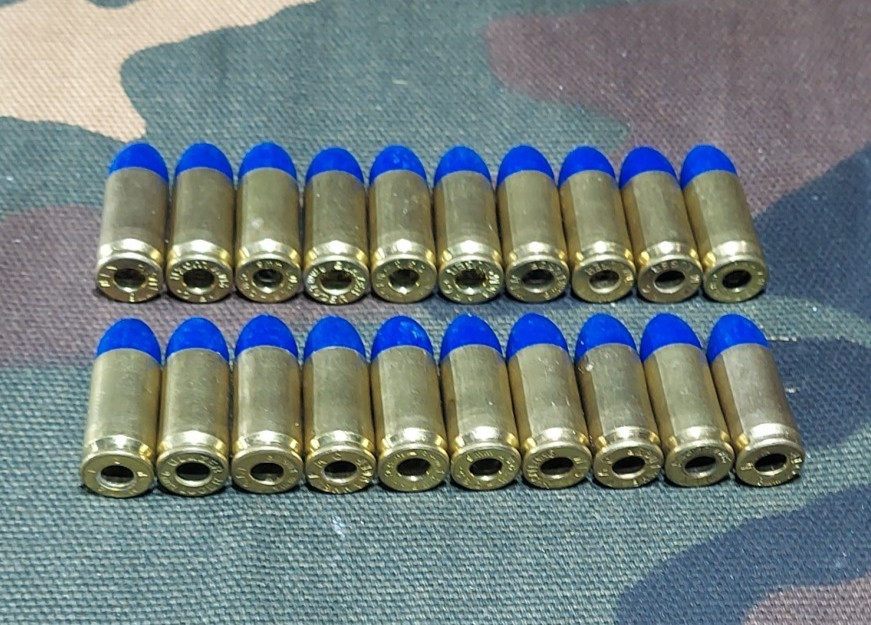 9MM LUGER SNAP CAPS SET OF 20 (BLUE+BRASS) REAL 115GN WEIGHT!!!