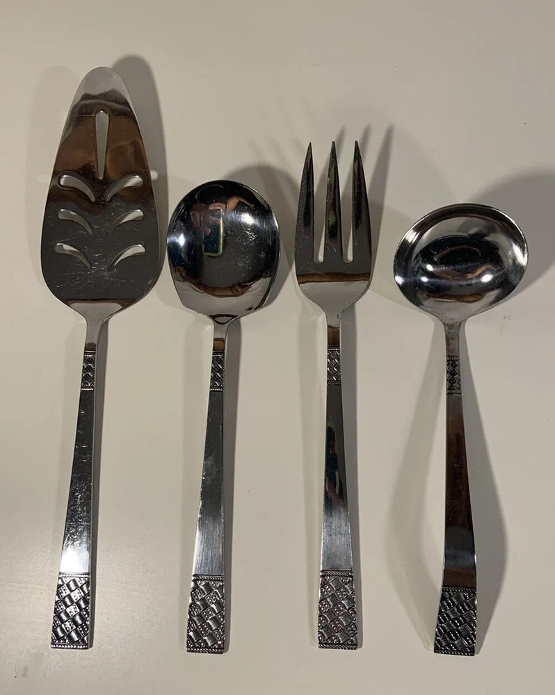 Towle Supreme Cutlery Miro Weave Pattern -4 Pc Hostess Flatware Serving Set +box
