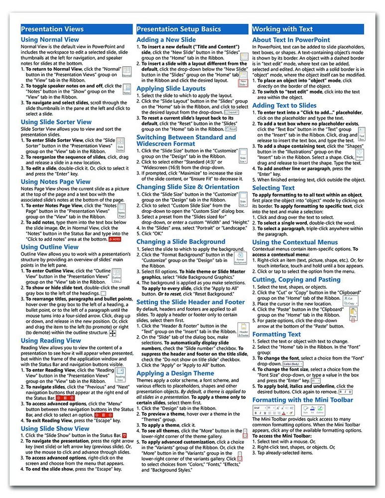 PowerPoint 2013 Training Guide Quick Reference Card 4 Page Cheat Sheet Help