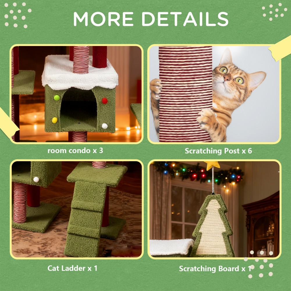 Christmas Cat Tree with Scratching Posts & Hideouts - Multi-Level Playground